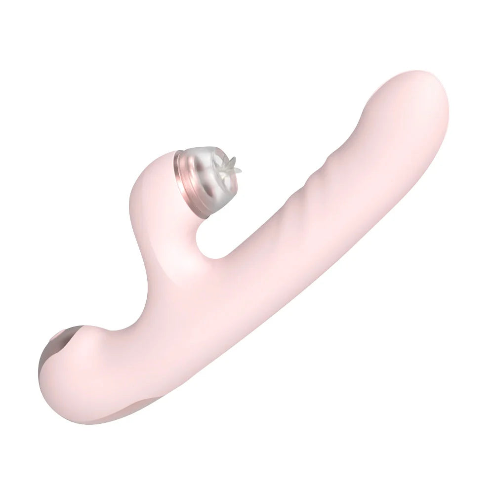 Rakuen 9種伸縮 9種舌舐め・連打・吸引 ピンク色 高級素材 2股バイブ メイン画像