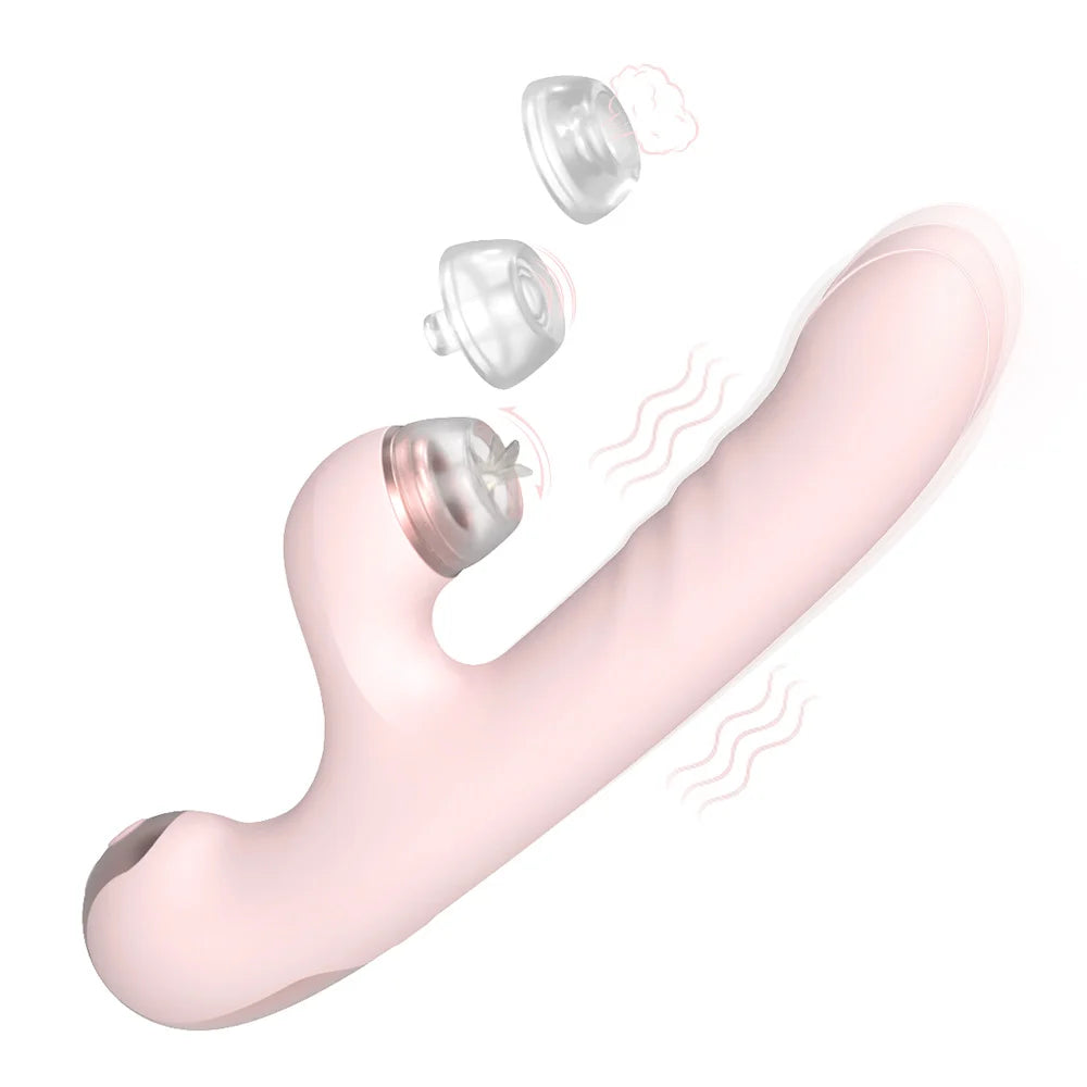 Rakuen 9種伸縮 9種舌舐め・連打・吸引 ピンク色 高級素材 2股バイブ サブ画像