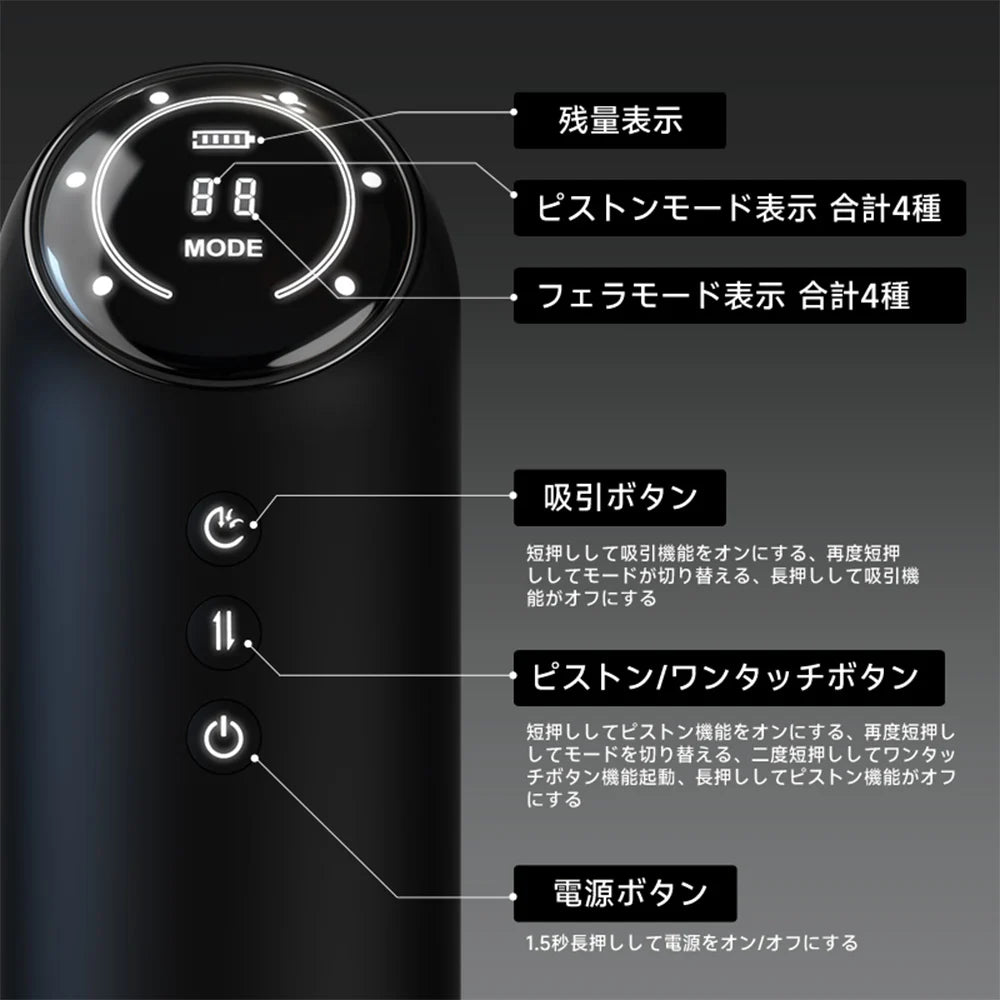 宇宙カップ ピストン 吸引 ワンタッチ 高速加熱 知能音声 モード＆残量表示 電動オナホール